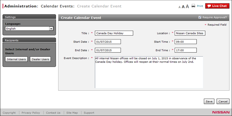 Create a calendar event page preview.